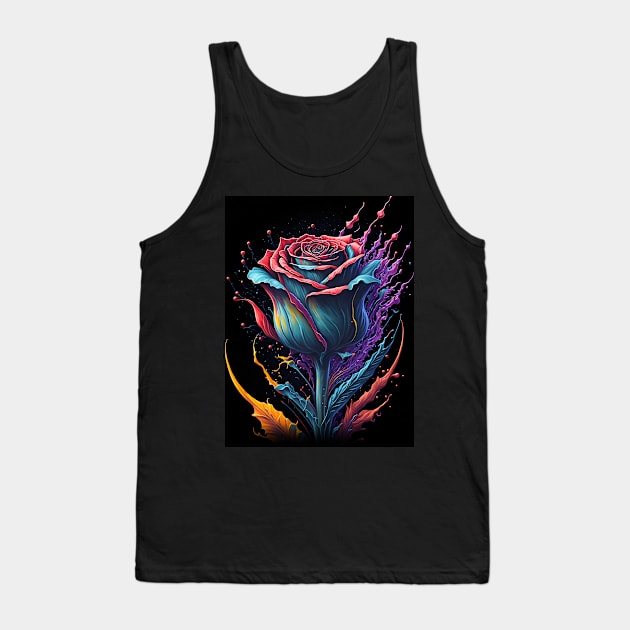 Splash Art of Beautiful Multi-color Rose Tank Top by allovervintage